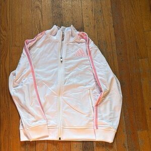 Adidas Kids Jacket in White with Pink Stripes